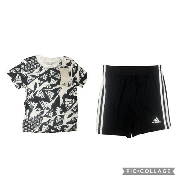 Adidas Monochrome Graphic Tee and Shorts Set Size 24 Months - Picture 1 of 7